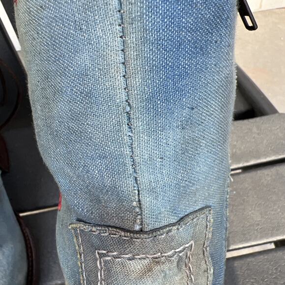 Freebird Boots Womens 8 Blue Cyrus Leather Roses Embroidery Knee High Laces Boho - Picture 8 of 16